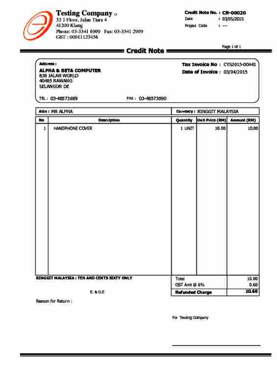03 Sales Credit Note